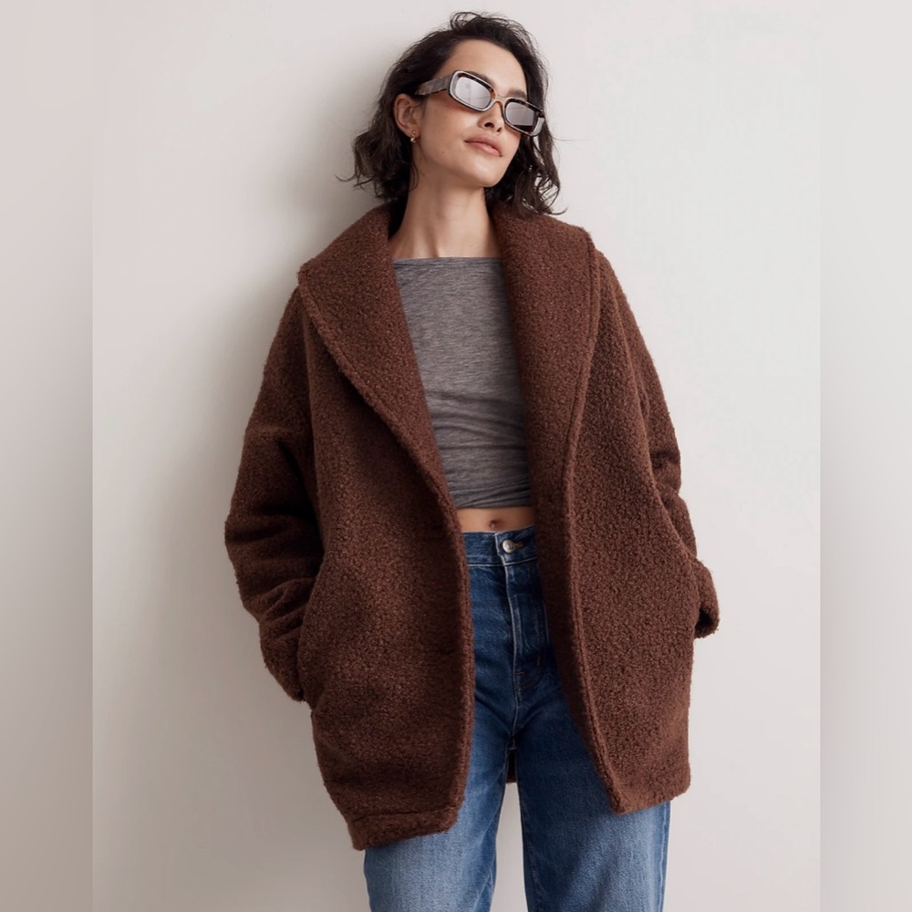 Madewell Pebbled Shearling Shawl Coat NWOT